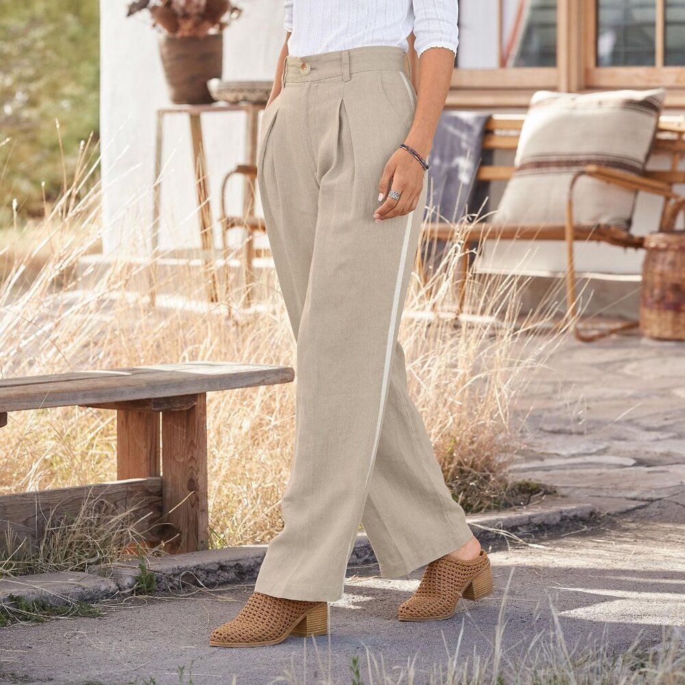 NWT Sundance Bellamy Linen Pants | Size 4 | Wide-Leg Natural Beige